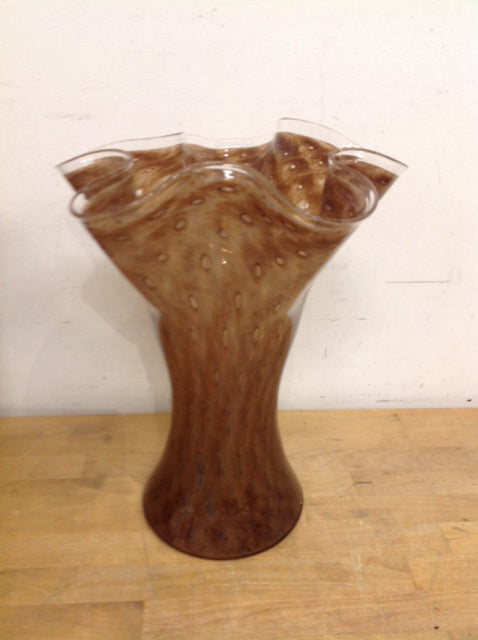 Vase- 15" Brown Drip Glass