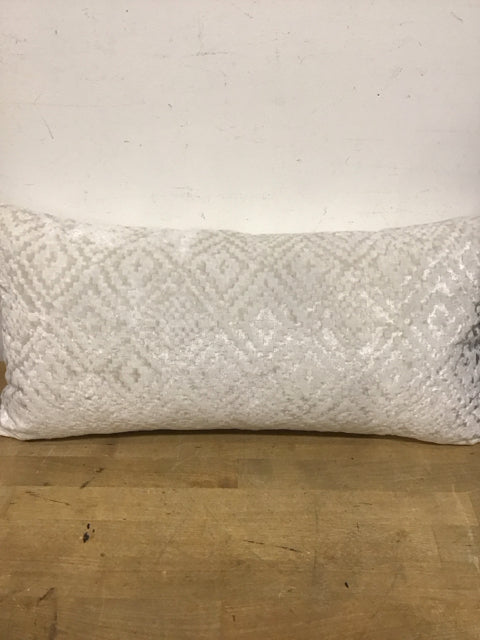 24"x12" White Damask Lumbar Pillow