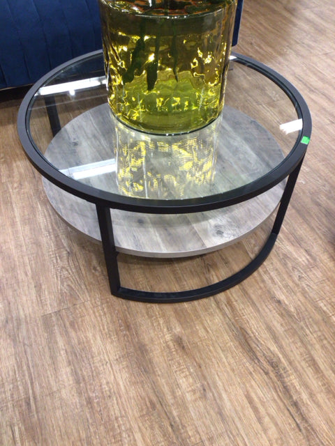 34.75" X 17"Round Sled Glass Coffee Table