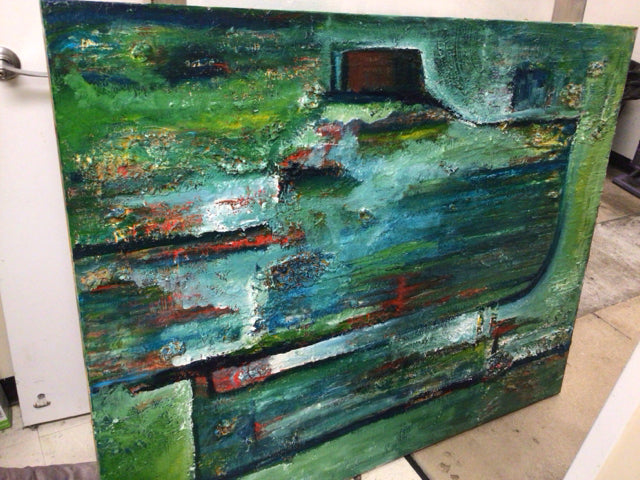 48" X 60" Red/Green/Blue Abstract Textured Oil Painting On Canvas