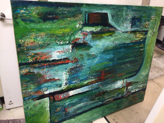 48" X 60" Red/Green/Blue Abstract Textured Oil Painting On Canvas