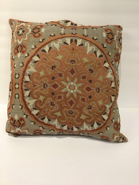Brown Pillow w/Orange Stitching Design