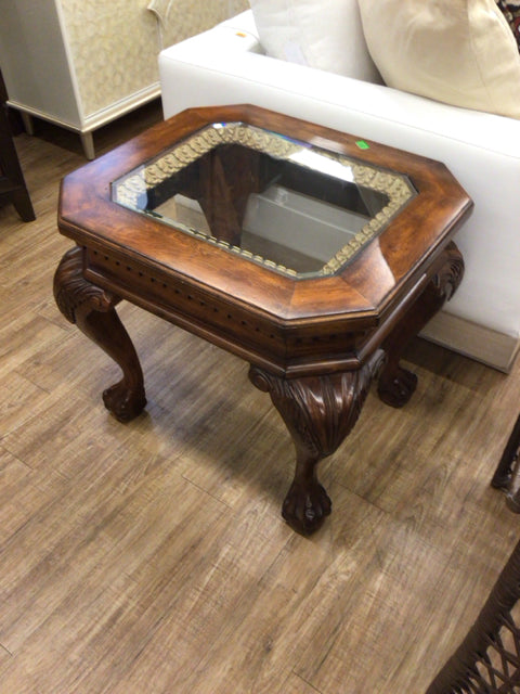 Dark Wood Glass Insert End Table