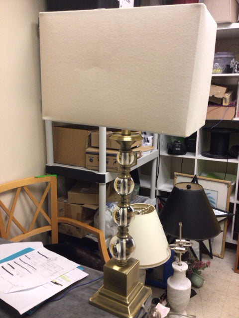 Brass Accent Stacked Glass Sphere Table Lamp W/Shade