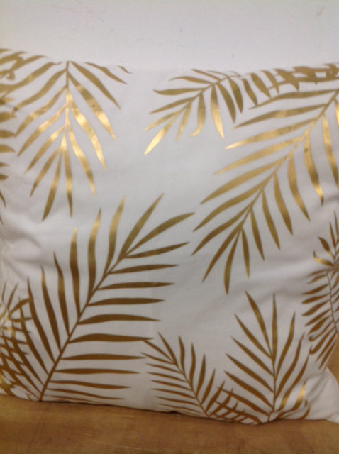 Pillow- 16" White & Gold Palm