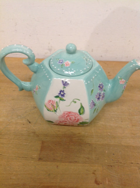 9" Painted Ceramic Floral Teapot