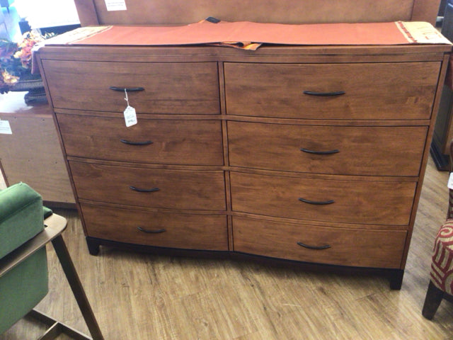 Light Brown Eight Drawer Wood Dresser