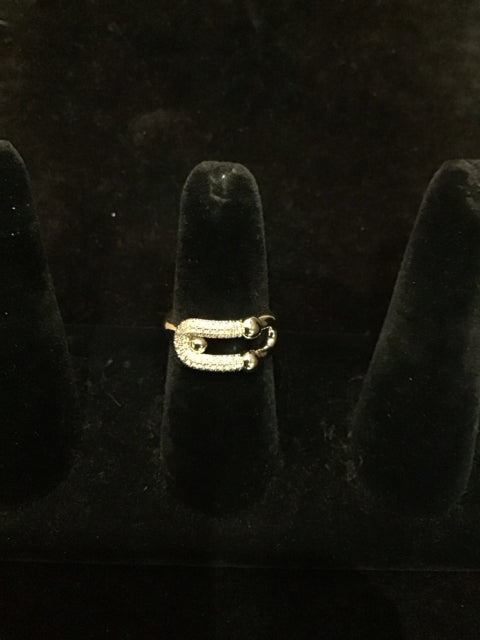 Tiffany Style Gold w/Paive Paperclip Ring Sz 7