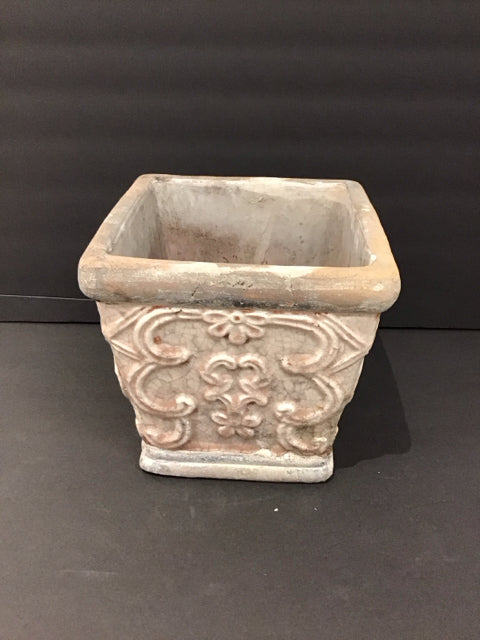 8" Sq Weathered Ceramic Planter