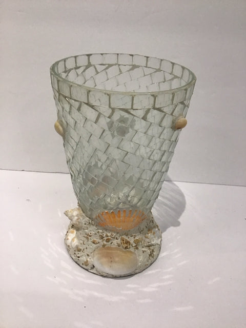8" Glass Mosaic Vase w/Sea Shells
