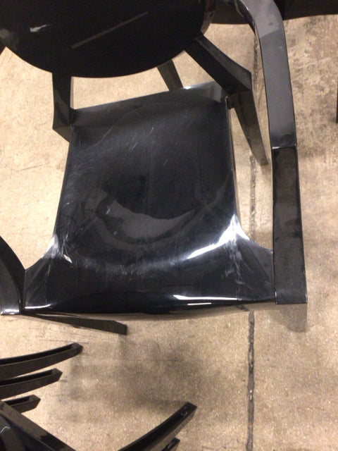 AS-IS Set Of 6 Black Lacqured Plastic Dining Chairs(Scratches/Marks)