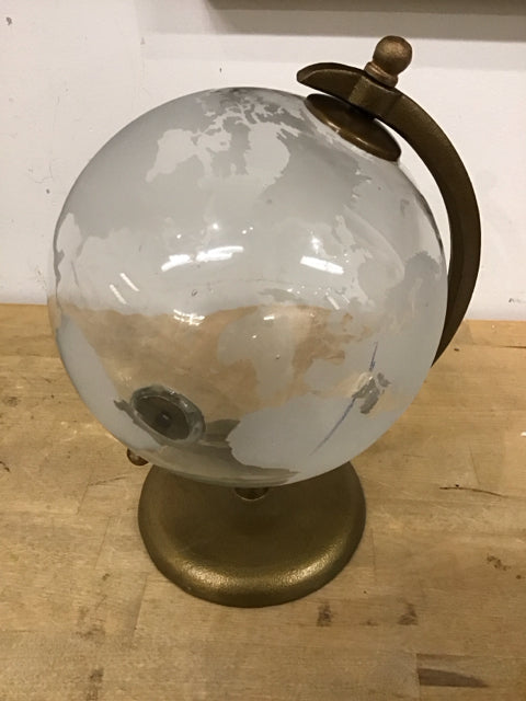 12" Etched Glass World Globe W/Gold Base