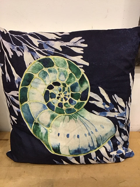 16" Blue Nautilus Shell Pillow