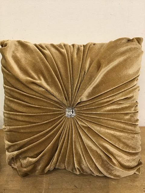16" Sq. Gold Velvet Crystal Tufted Pillow