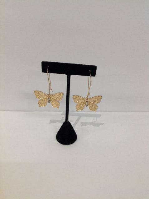 Gold Metal Dangling Butterfly Earrings