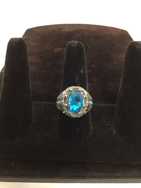 Men's Silver Ring w/Blue Faceted Stones