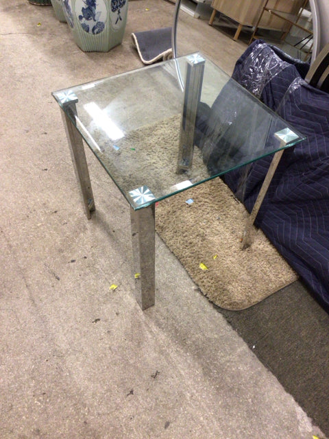19 5/8" Beveled Square Glass & Chrome End Table