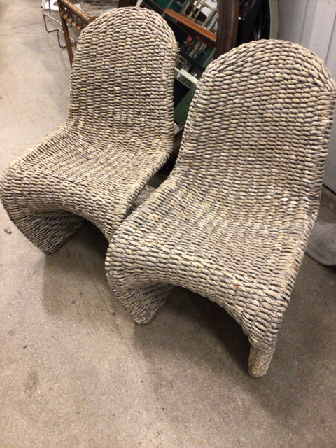 AS-IS Pair Of  Lulu & Georgia Seagrass Woven Dining Chairs(Segrass Ware)