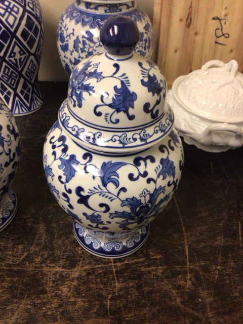 14 1/2" Blue & White Vase W/Lid