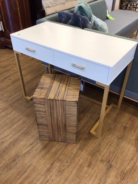 White & Gold Two Drawer Desk