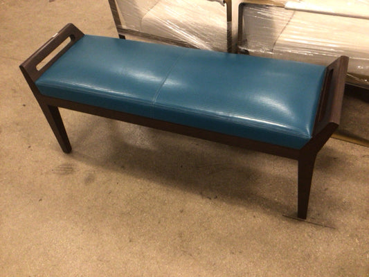 48" X 16" X 20" Mattaliano Furniture Fente Dark Wood Blue Upholstered Bench
