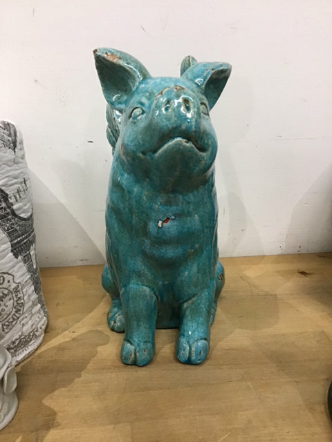 14" Aqua Ceramic Winged Pig