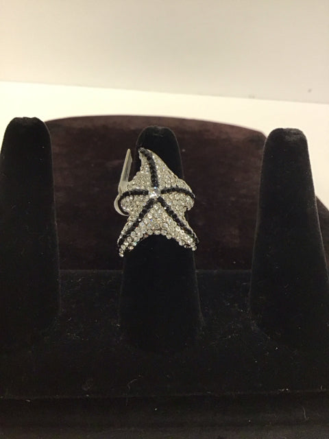Silver Ring Black/Pave Rhinestones