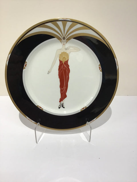 12"Rd Erte "Le Soleil Ebony" Porcelain Platter