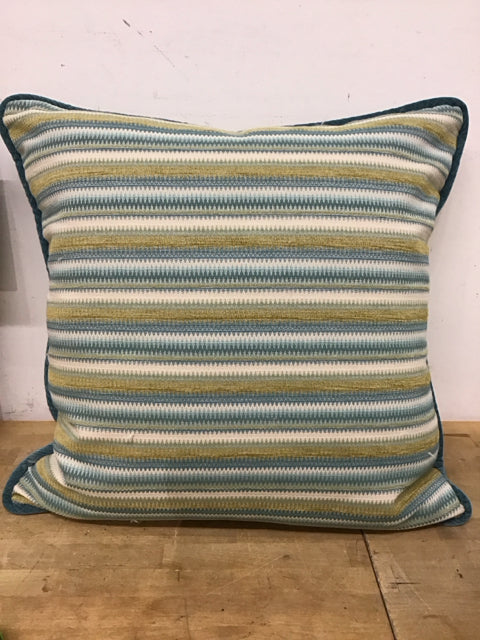 24" Marine Blues Cream Khaki Teal Piping Pillow