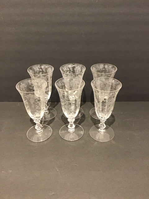 6 Vtg Cambridge Etched "Rose Point" Juice Glass