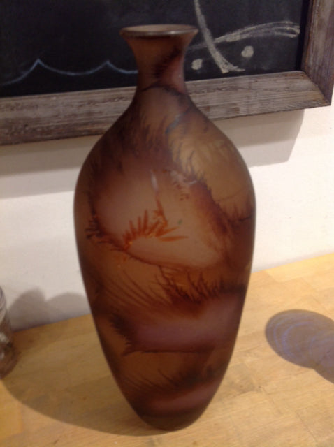Vase- 15" Amber Drip Glass