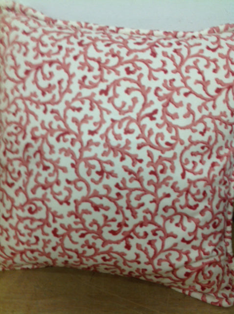 Pillow- 16" Coral & White Print