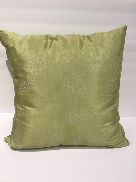 Green Taffeta w/Embroidered Flowers Pillow