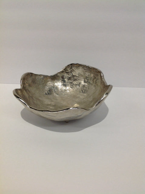 8" Footed Silver Metal Bowl