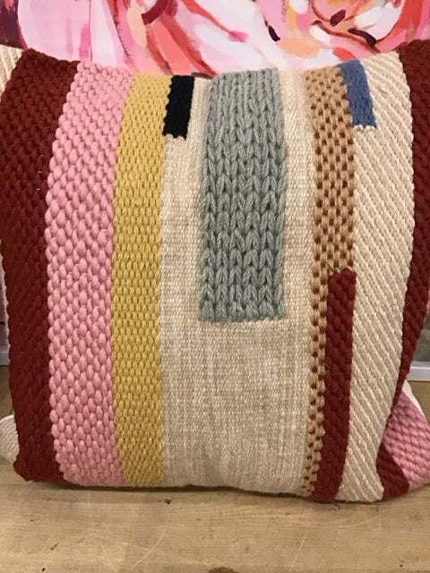 18" Rag Weave Multi Color Striped Pillow