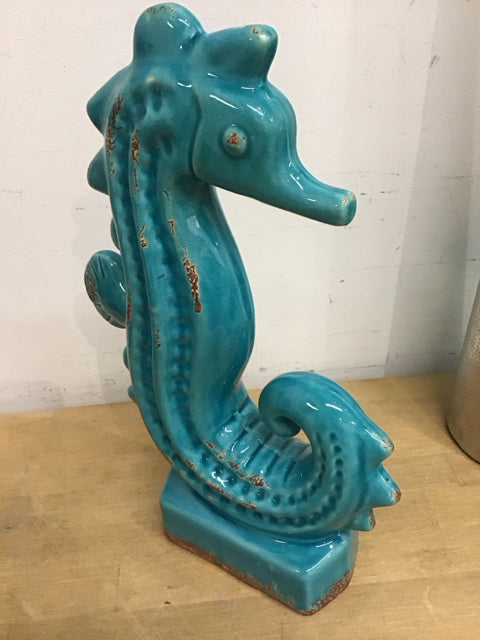 15" Teal Ceramic Seahorse