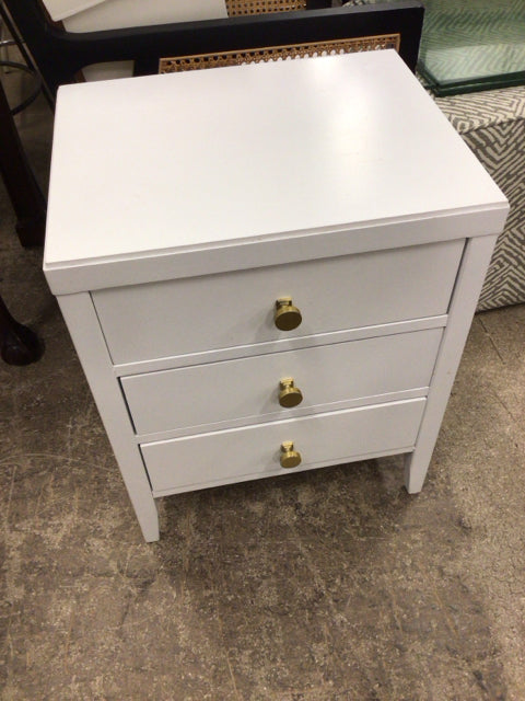 18 1/2" X 15" White Three Drawer Nightstand W/Gold Handles