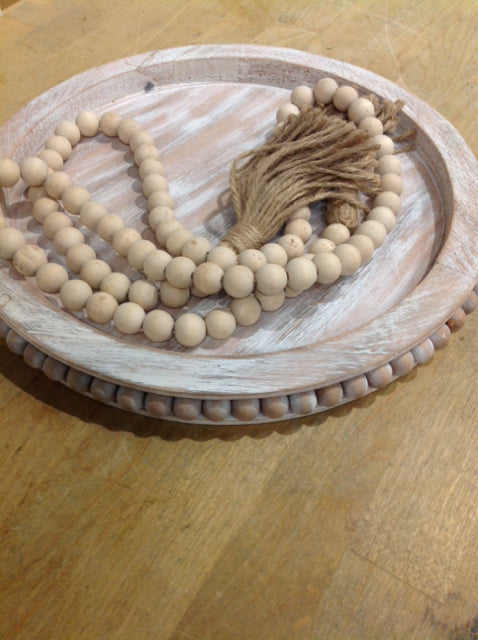 Tray - 12 Washed Wood W Beaded Rope