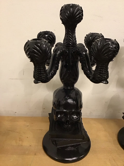 17.5" Halloween Black Gothic Skull 5 Candle Candelabra