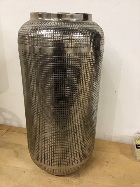 22" Etched Grid Nickel Vase