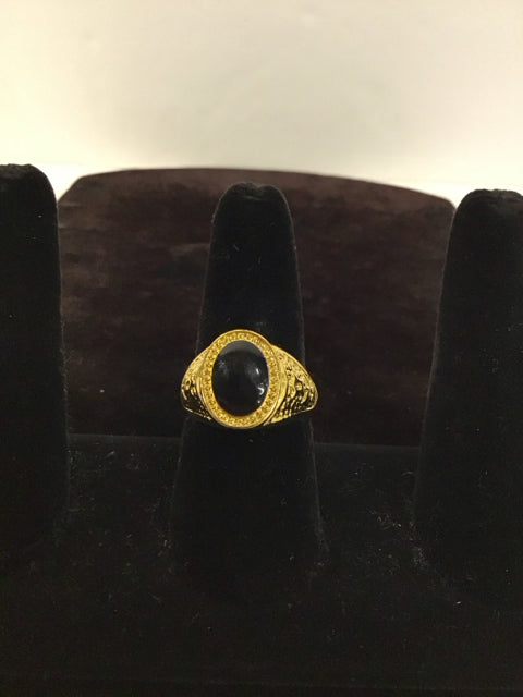 Men's Gold Ring w/Oval Black Stone