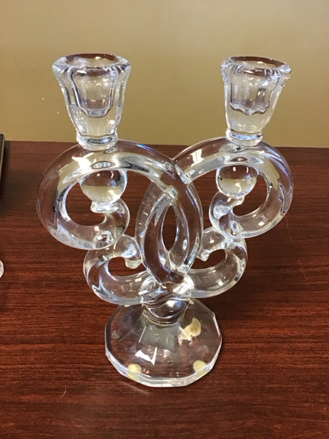 8.25" Vannes Le Chatel Double Light Candlestick Crystal