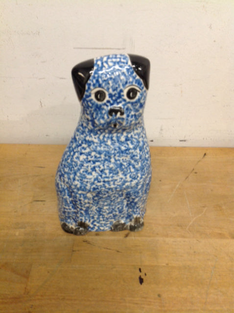 9" Blue & White Ceramic Dog