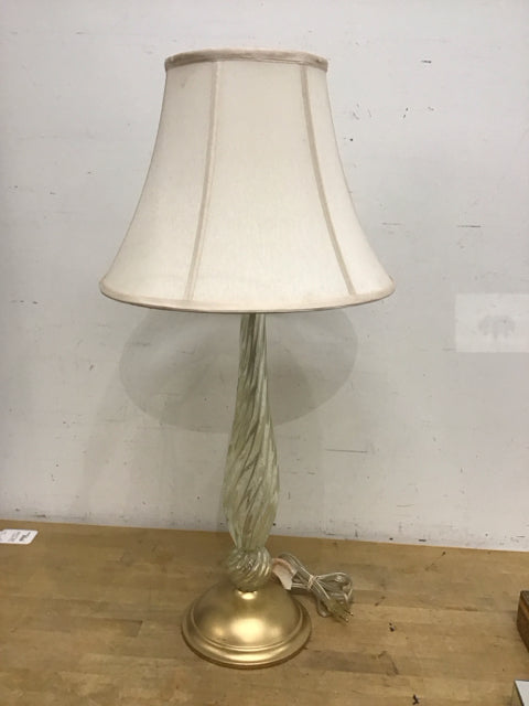 32" Swirl Glass Gold Specks W/Gold Base Lamp
