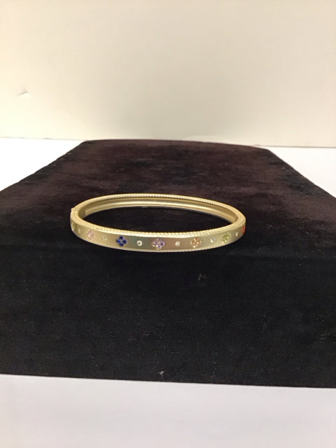 Van Cleef Style Gold Cuff Bracelet w/Stones