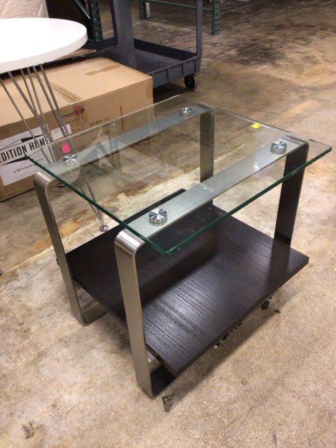 22x22 Contemporary Glass/Wood End Table