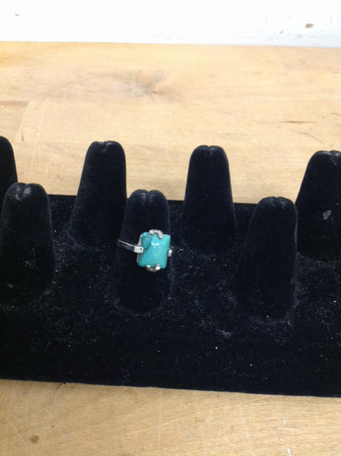 Silver Tone Rectangle Turquoise Ring