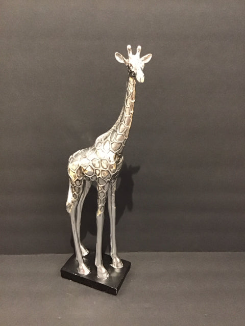 16" Silver Metal Giraffe on Base