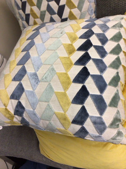 17" White Multi Color Trapezoid Patten Fabric Pillow