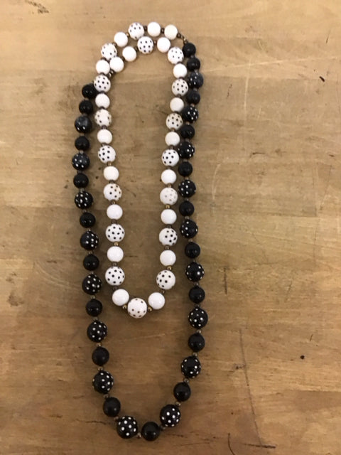 Vintage Black & White Polka Dot Necklace